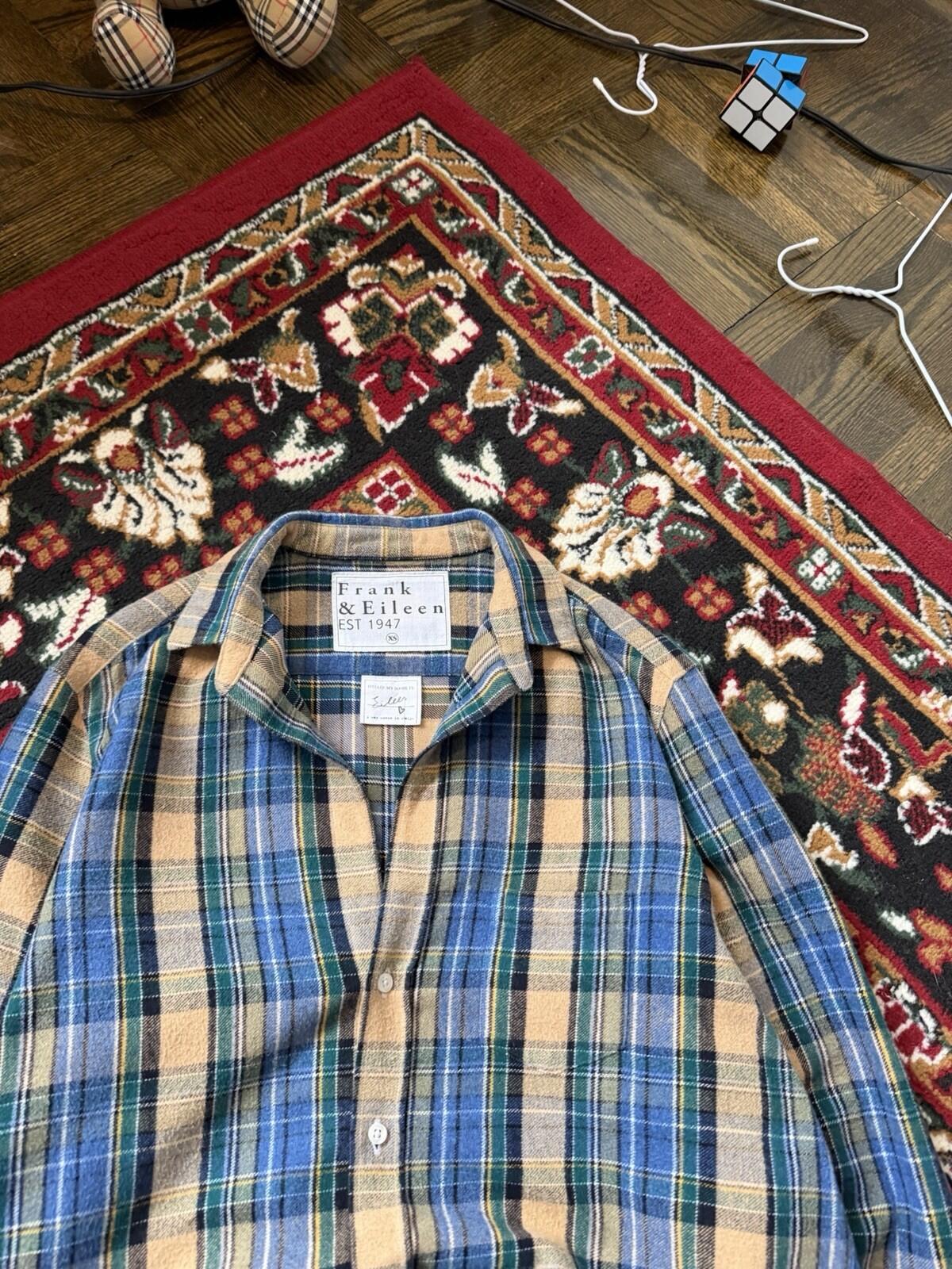 Frank and Eileen "Eileen" Italian Woven Flannel Plaid Button Down Shirt Womens