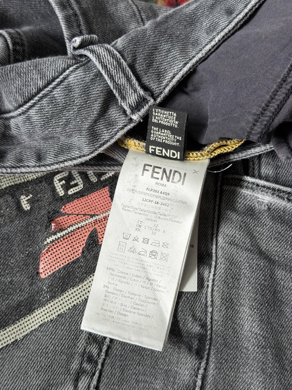 Fendi Skinny Straight Gray Denim Jeans Back Logo Pants Size 32/34 Womens
