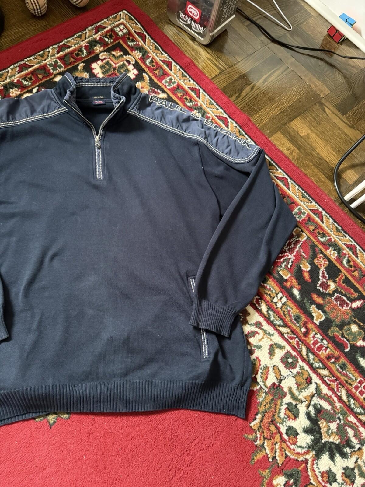 Paul & Shark Sweater Mens XL Navy Blue Mock Neck 1/4 Zip Yachting Nautical Knit