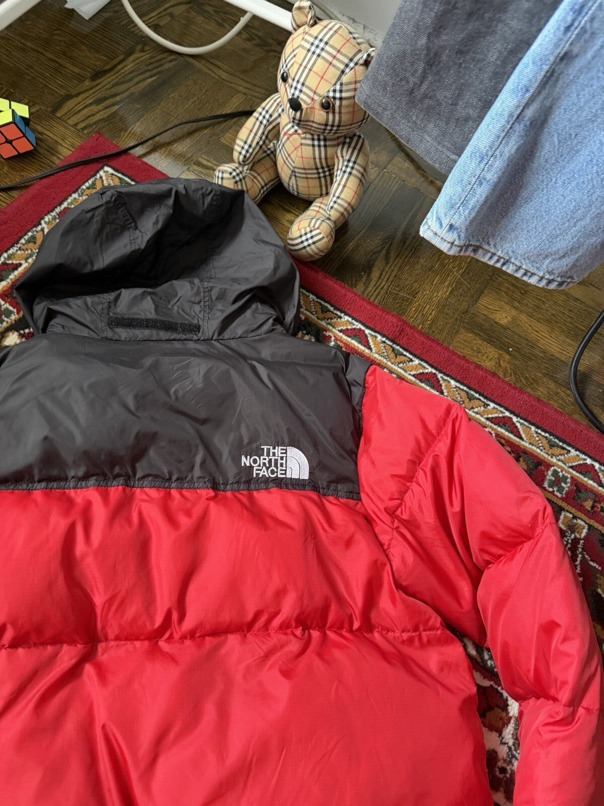 The North Face Nuptse 700 Down Puffer Jacket Red Black Size L