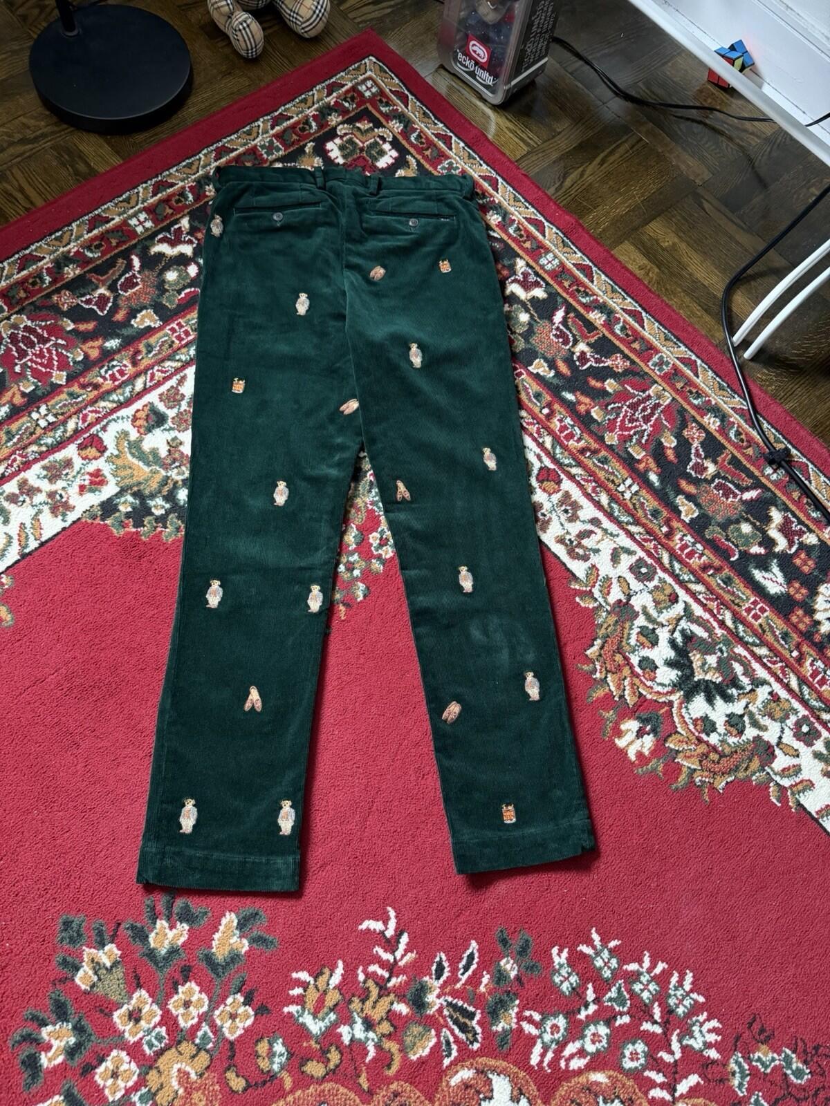 Polo Ralph Lauren Bear Slim Green Corduroy Embroidered Pants Size 30/30