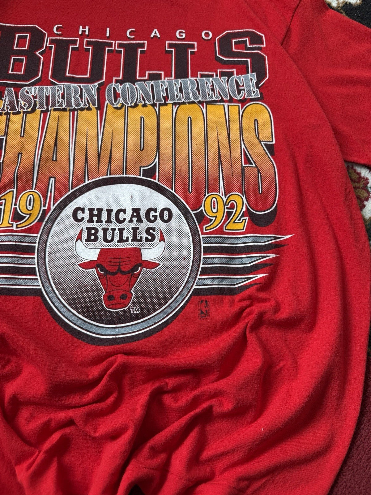 Vintage Chicago Bulls Championship T-Shirt Sz XL 1992 NBA Finals Champs Red