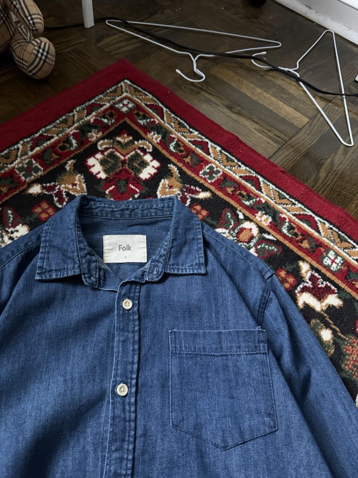 FOLK Jeans Shirt Blue Denim Button Up Long Sleeve Vintage Men's Size 4