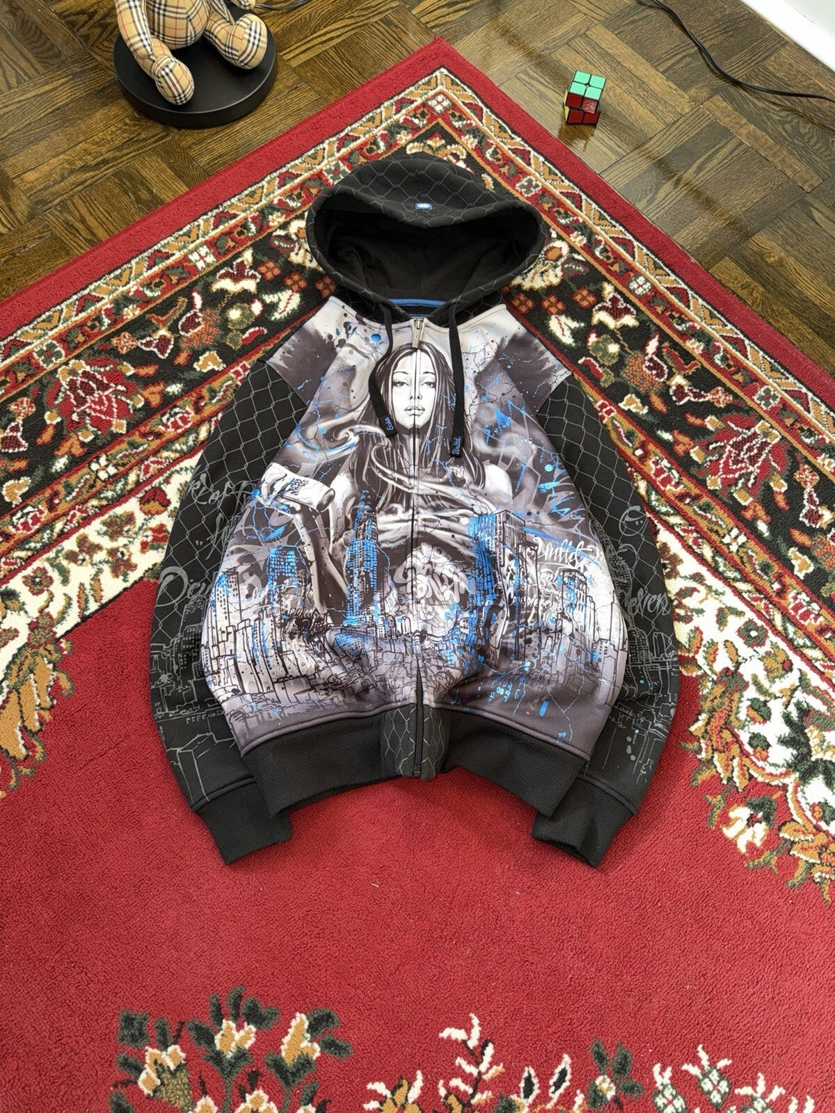Vintage Ecko Unltd. Full Zip Hoodie Graffiti Girl Print Size M Streetwear Y2K