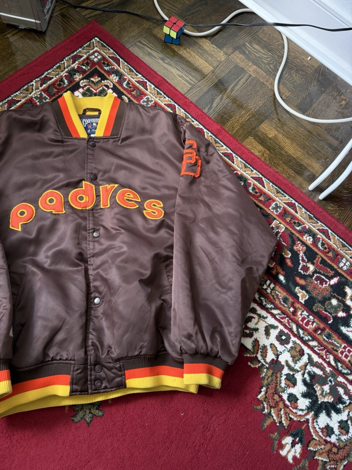 Vintage 90's San Diego Padres Majestic Cooperstown Brown Satin Bomber Jacket XL
