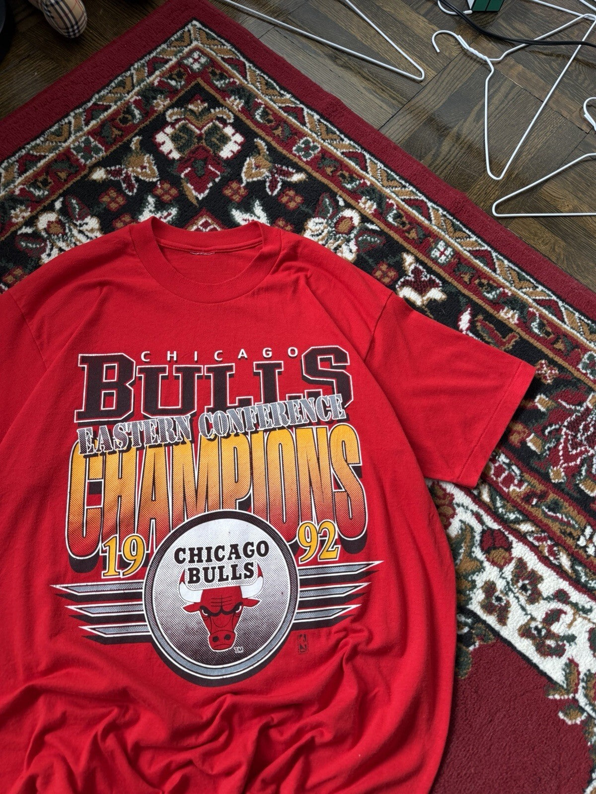 Vintage Chicago Bulls Championship T-Shirt Sz XL 1992 NBA Finals Champs Red