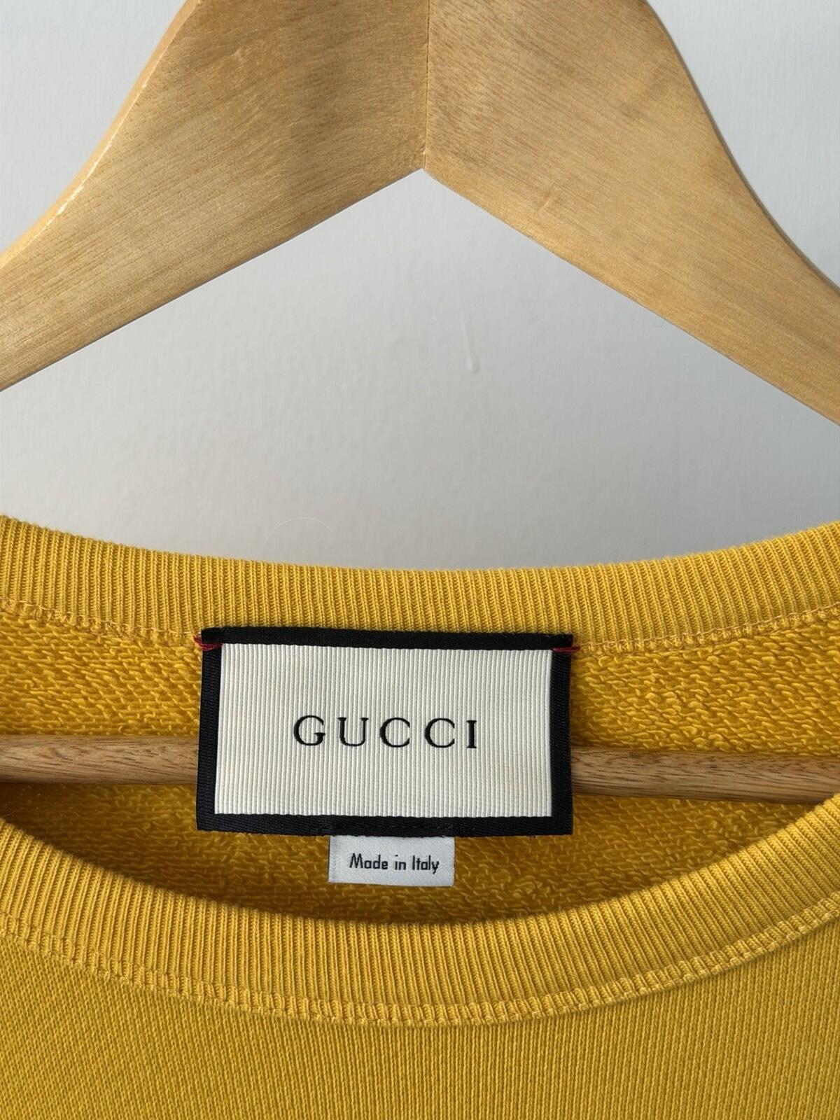 Authentic Gucci Yellow Mustard Mystic Cat Sweatshirt  L Embroidered Gucc