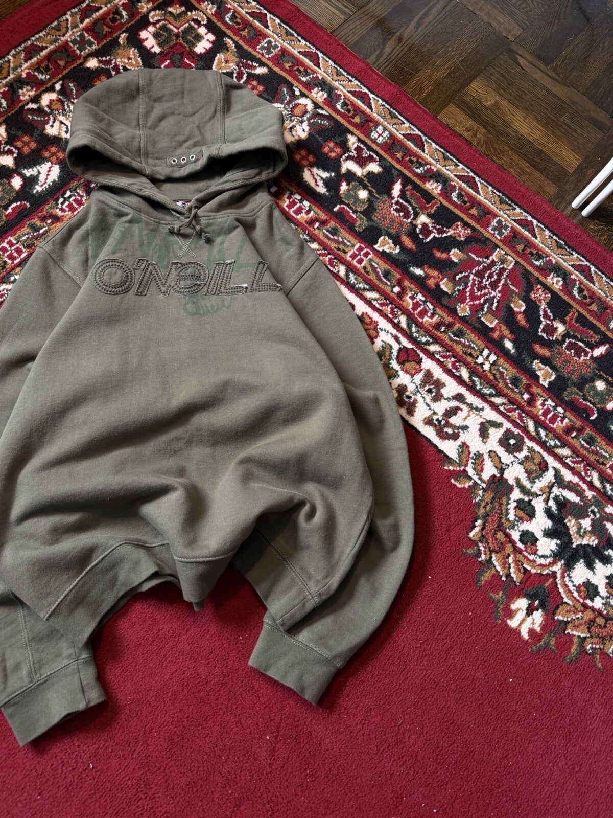 VTG Y2K Oneill Hoodie Sweatshirt Mens Size M Olive Big Spellout Logo Streetwear