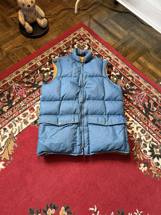 VTG 70s Eddie Bauer Goose Down Puffer Vest Blue Quilted Talon Zip Tan USA M