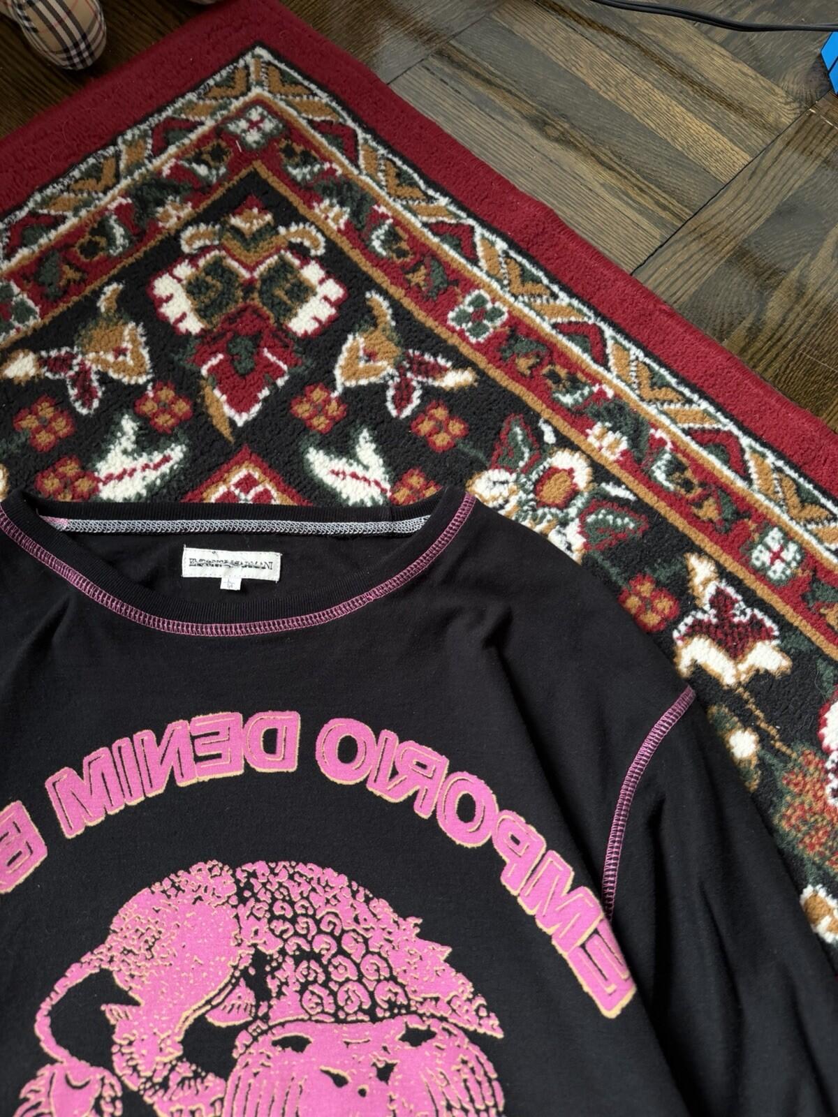 Y2K Emporio Armani Denim Blue Graphic Longsleeve Tee Black Pink Logo