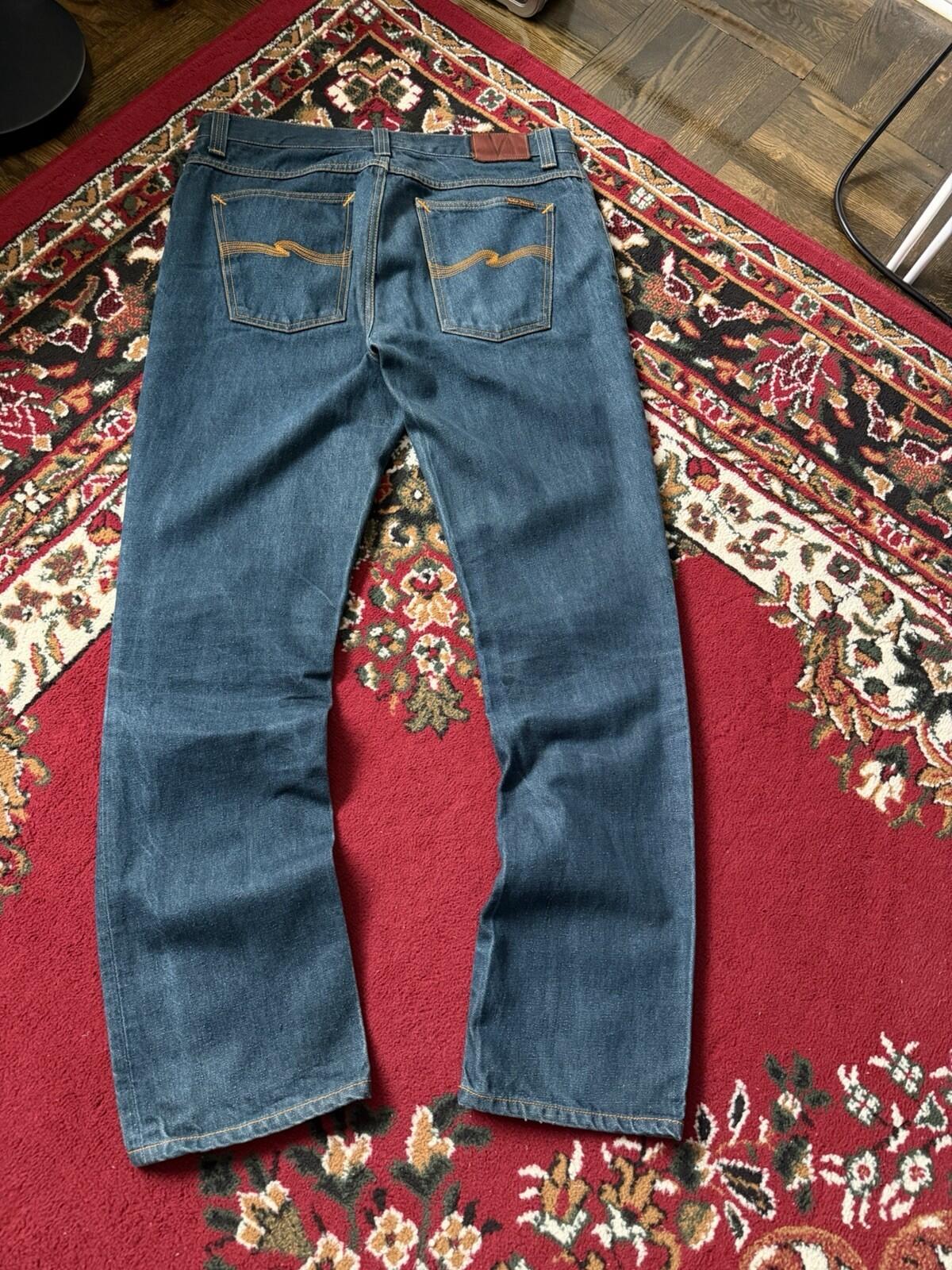 Nudie Grim Tim Organic Dry Greencast Button Fly 36 X 34 Jeans Vintage Blue