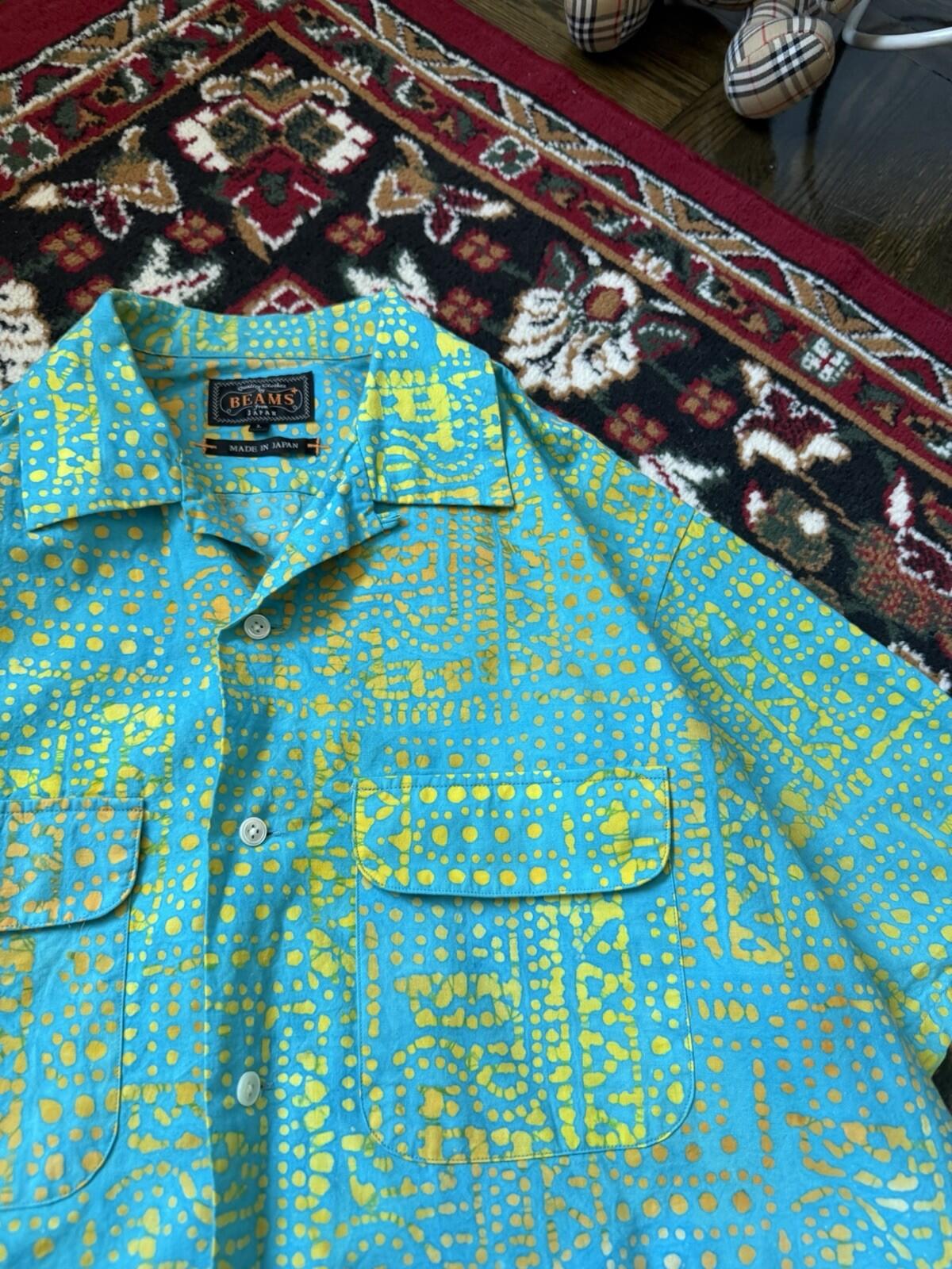 BEAMS PLUS Japan Batik Print Shirt Men's Large Short Sleeve Made In Japan