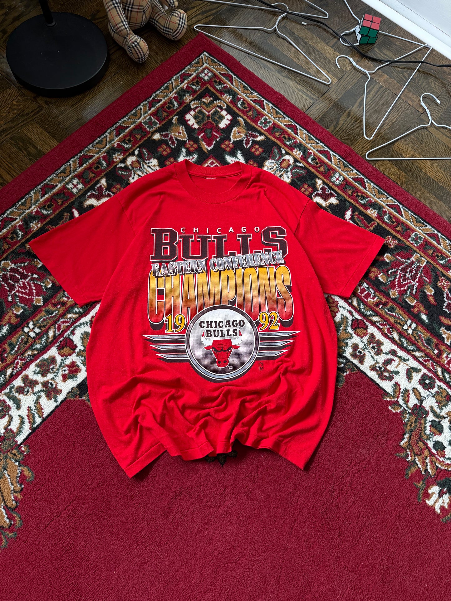 Vintage Chicago Bulls Championship T-Shirt Sz XL 1992 NBA Finals Champs Red