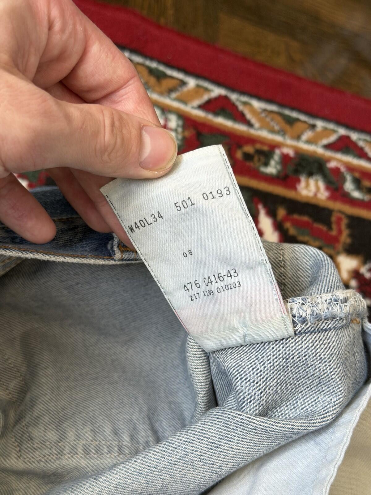 90s Vintage Levi's 501 Jeans Size 40x34 Blue Light Blue Washed Denim