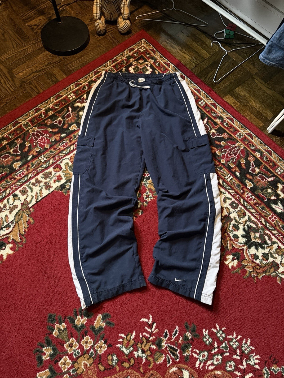 Y2K Nike Cargo Nylon Pants Navy Blue Vintage Mens Size XL