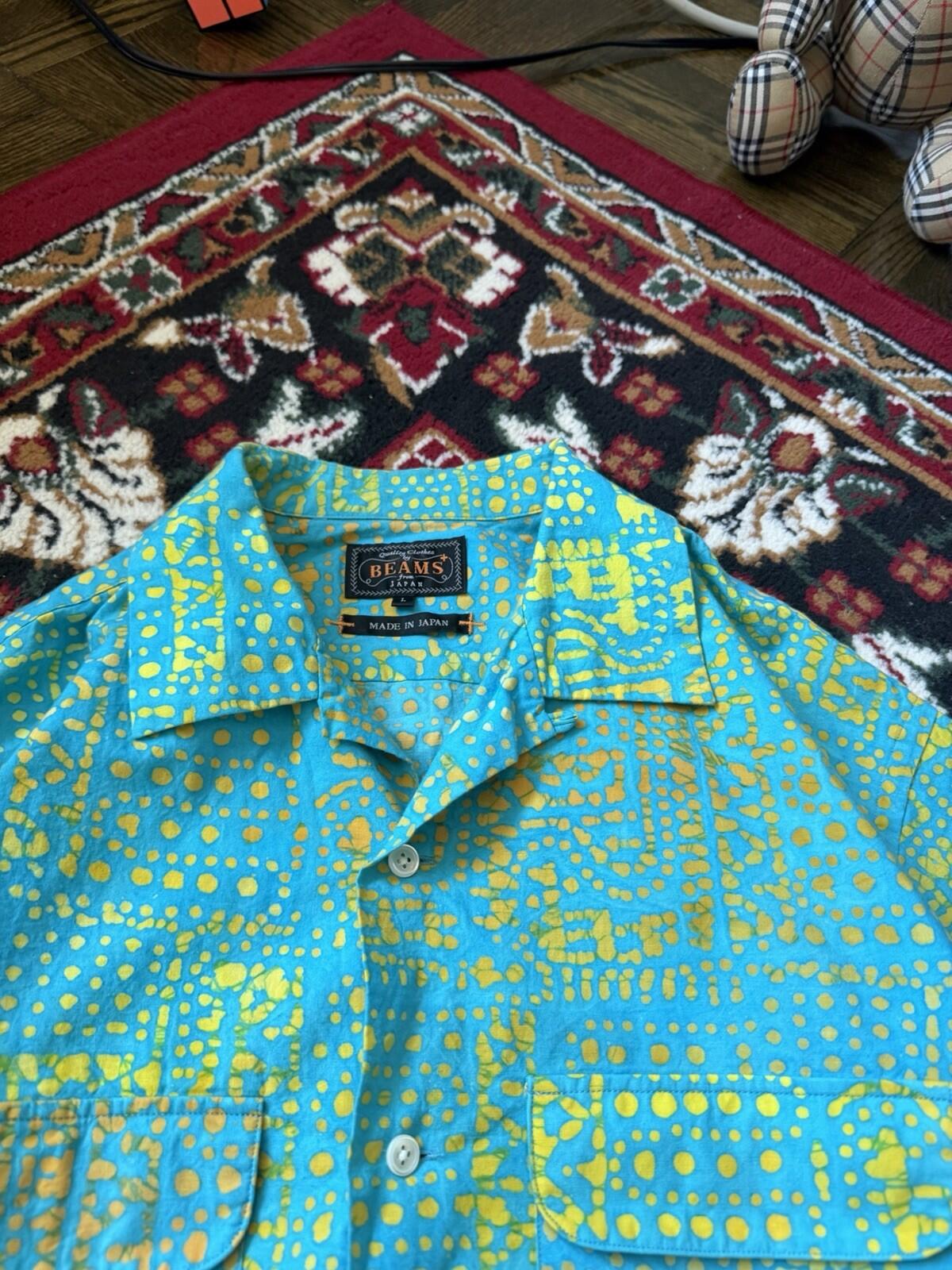 BEAMS PLUS Japan Batik Print Shirt Men's Large Short Sleeve Made In Japan