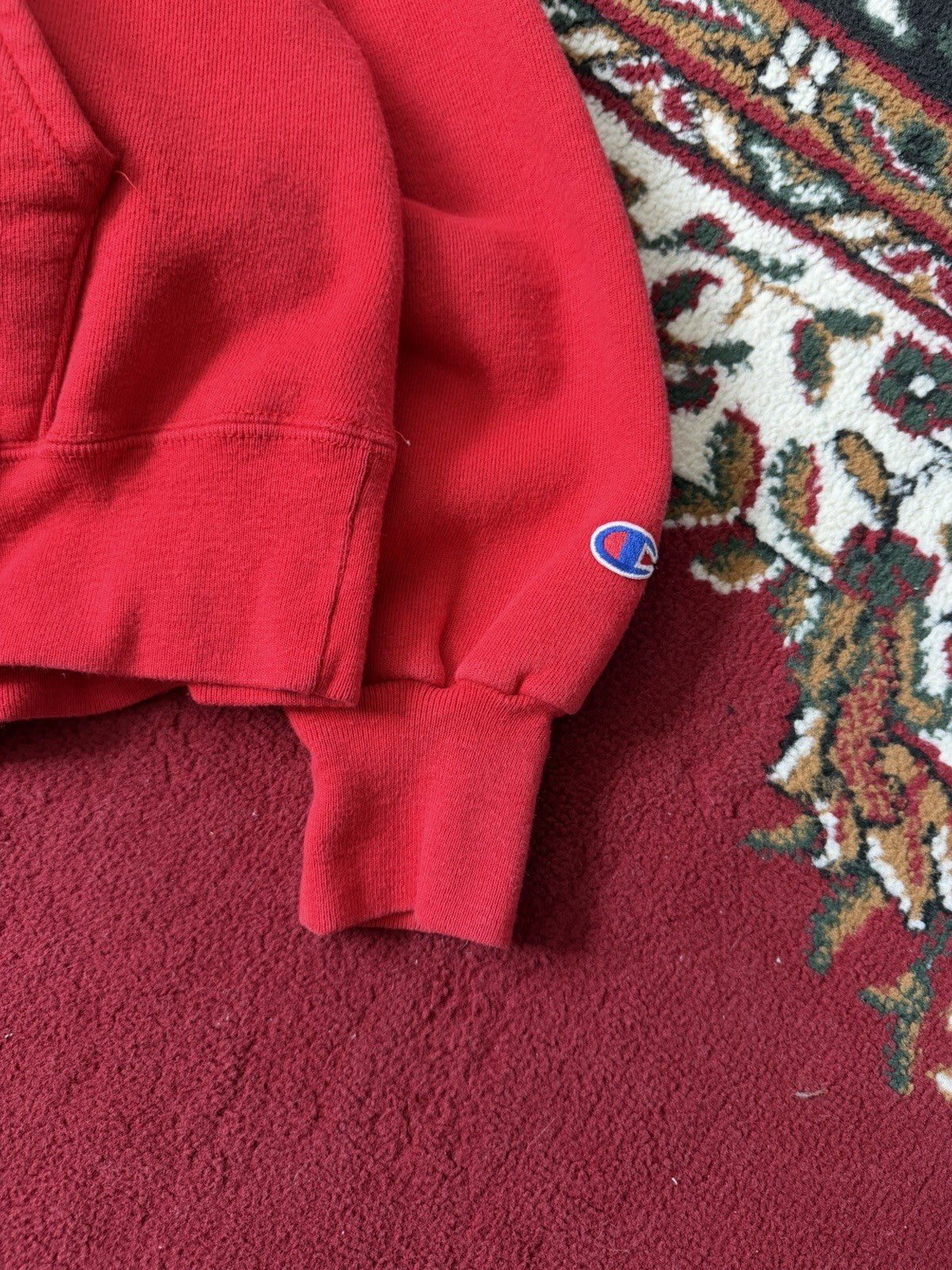 Vintage Champion Hoodie Small  80s 1/5 Zip Activewear Sweatshirt Red