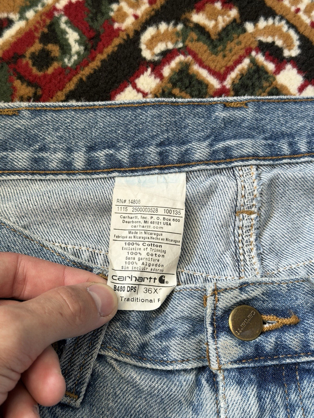 Vintage Carhartt Jeans Mens B480 DPS Denim Tradinional Fit Workwear