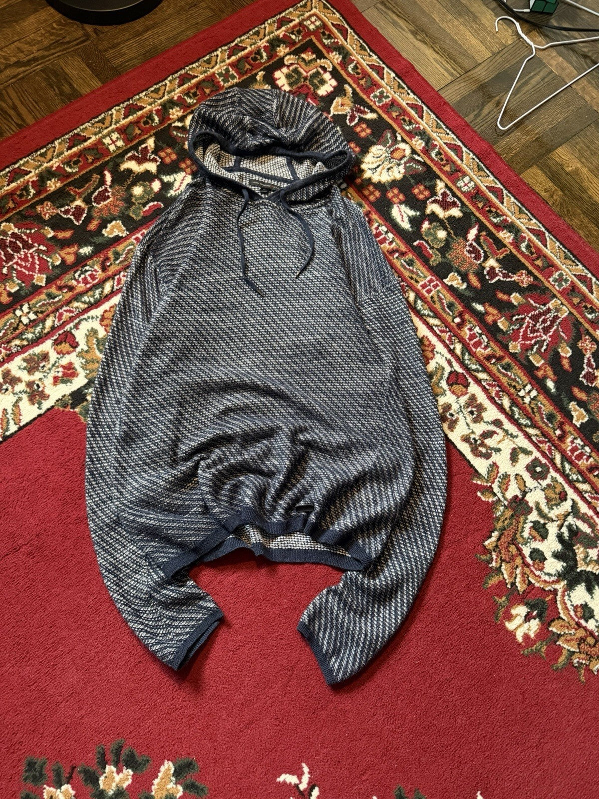 John Varvatos Knit Hoodie Mens Large Cotton Long Sleeve Pullover Textured Slim
