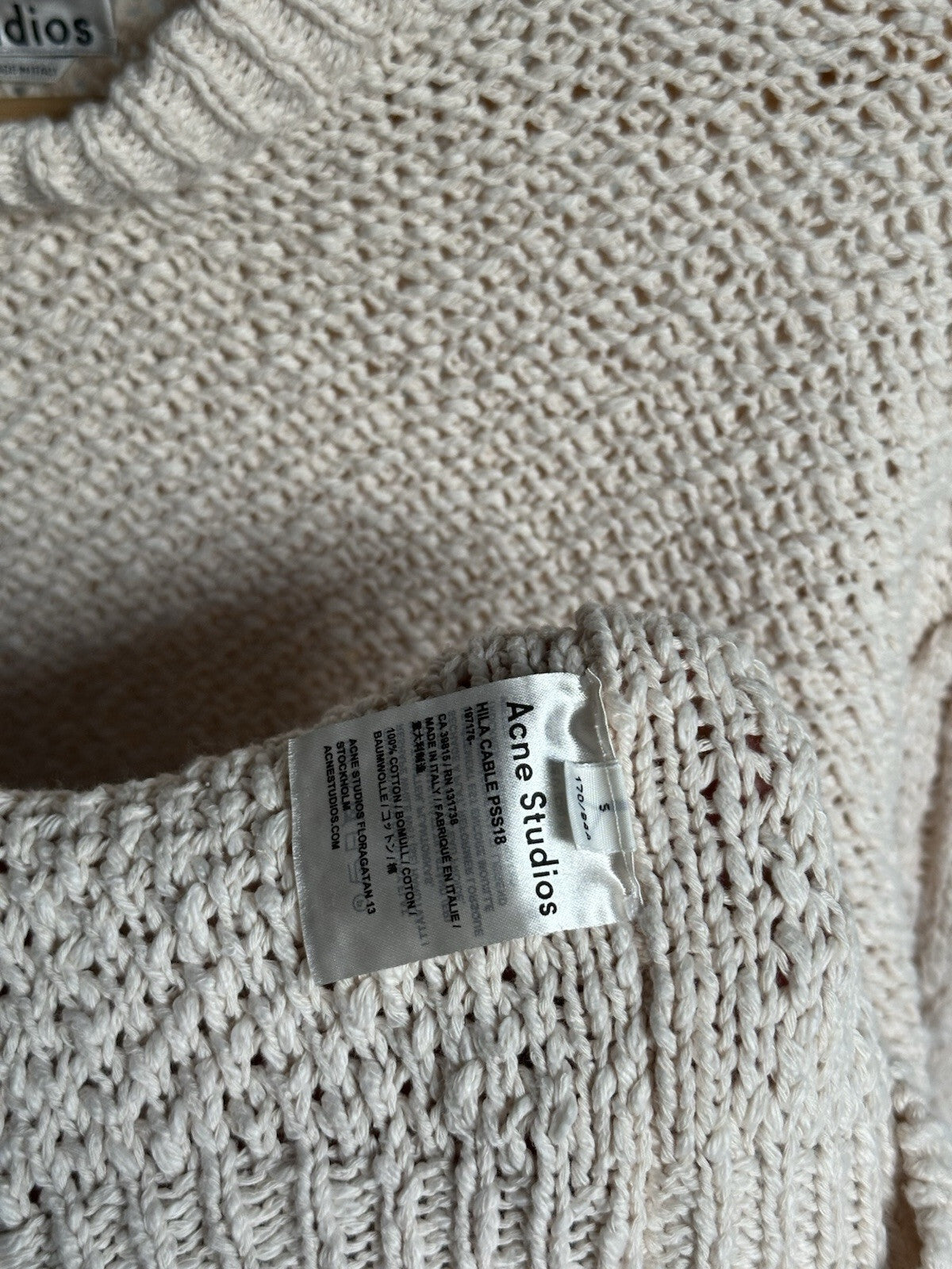 Acne Studios Women's S Oversized Cable Knit Cream White Sweater