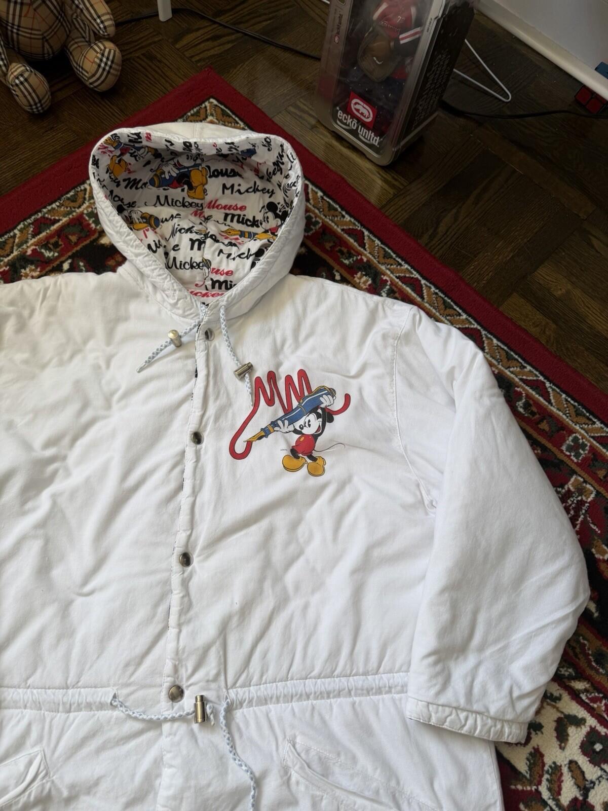 Mickey Mouse Disney Women's Oversized Hooded Jacket White Parka Reversible M