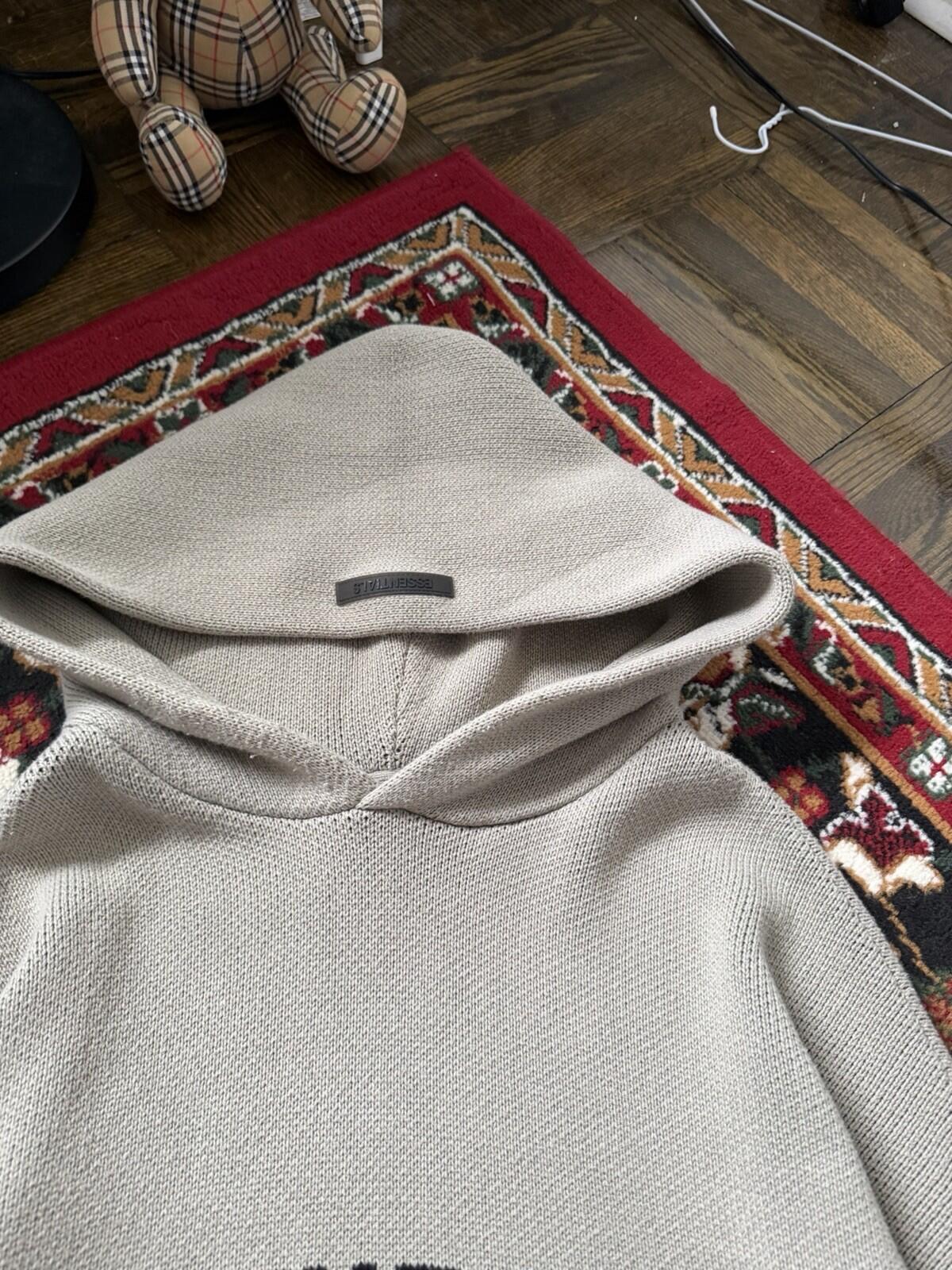 Fear of God Essentials Cream Logo Pullover Hoodie Sweatshirt Knit XL