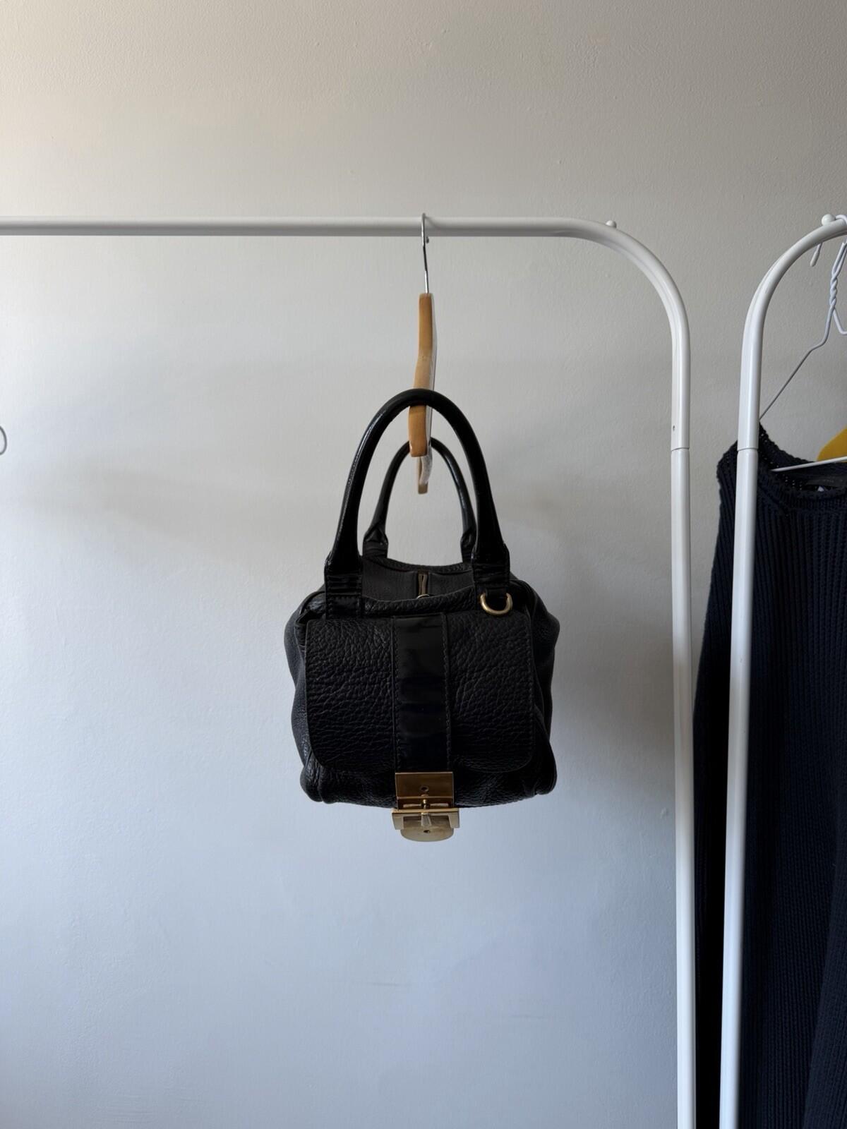 Dolce & Gabbana Y2K Black Pebbled Leather Buckle Shoulder Bag Leopard Lining