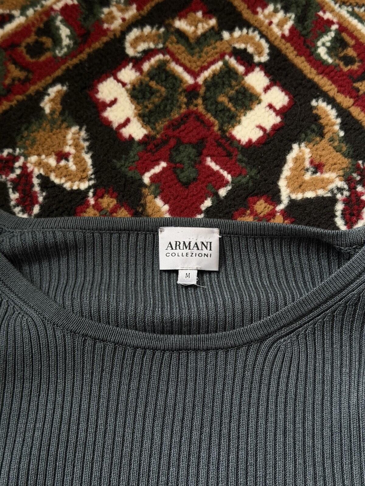 Vintage Armani Collezioni Ribbed Knit Crewneck Blue Sweater Silk Blend Size M