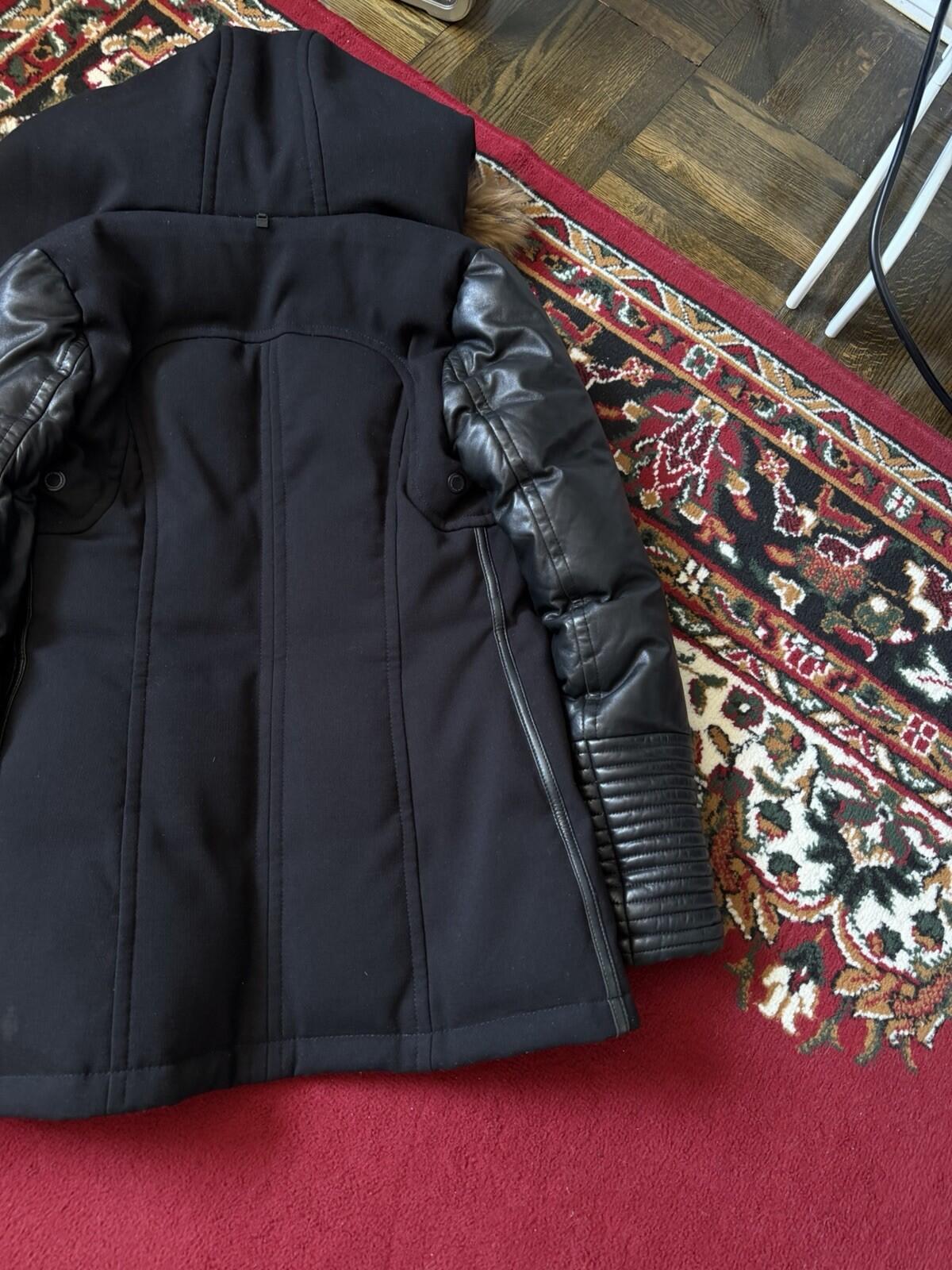 Rudsak Racoon Fur Leather Sleeves Women’s Fitted Down Coat Size S