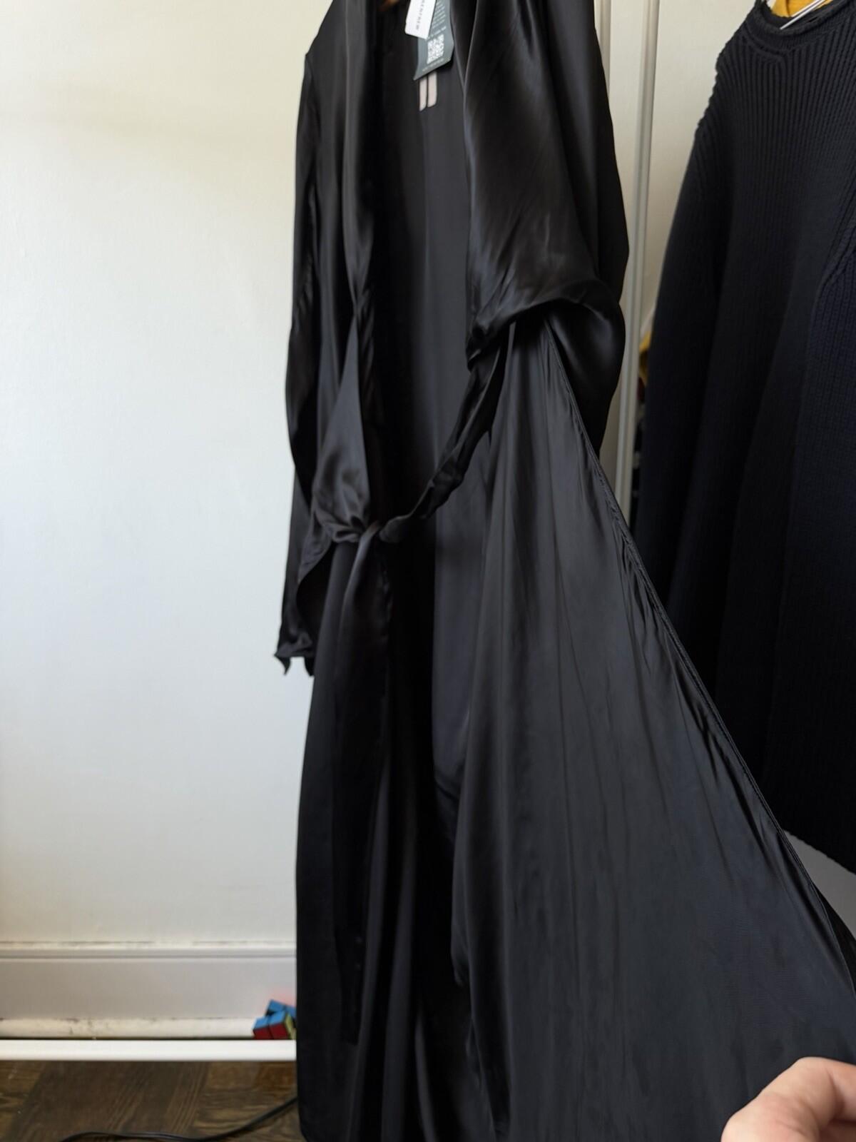 RICK OWENS FW22 Strobe Cupro Draped Wrap Maxi Dress Zip Long Sleeves 6US 42IT