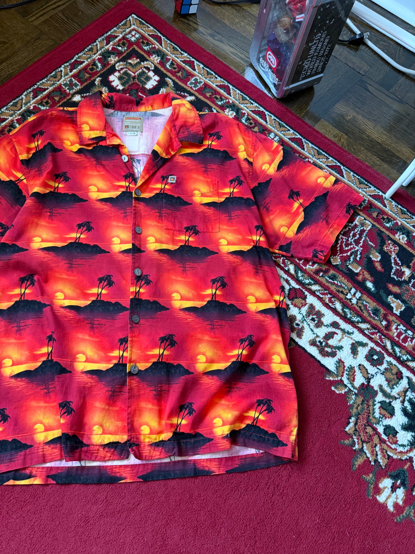 Vintage Quiksilver AOP Beach Sunset Button Up Tee / Tshirt