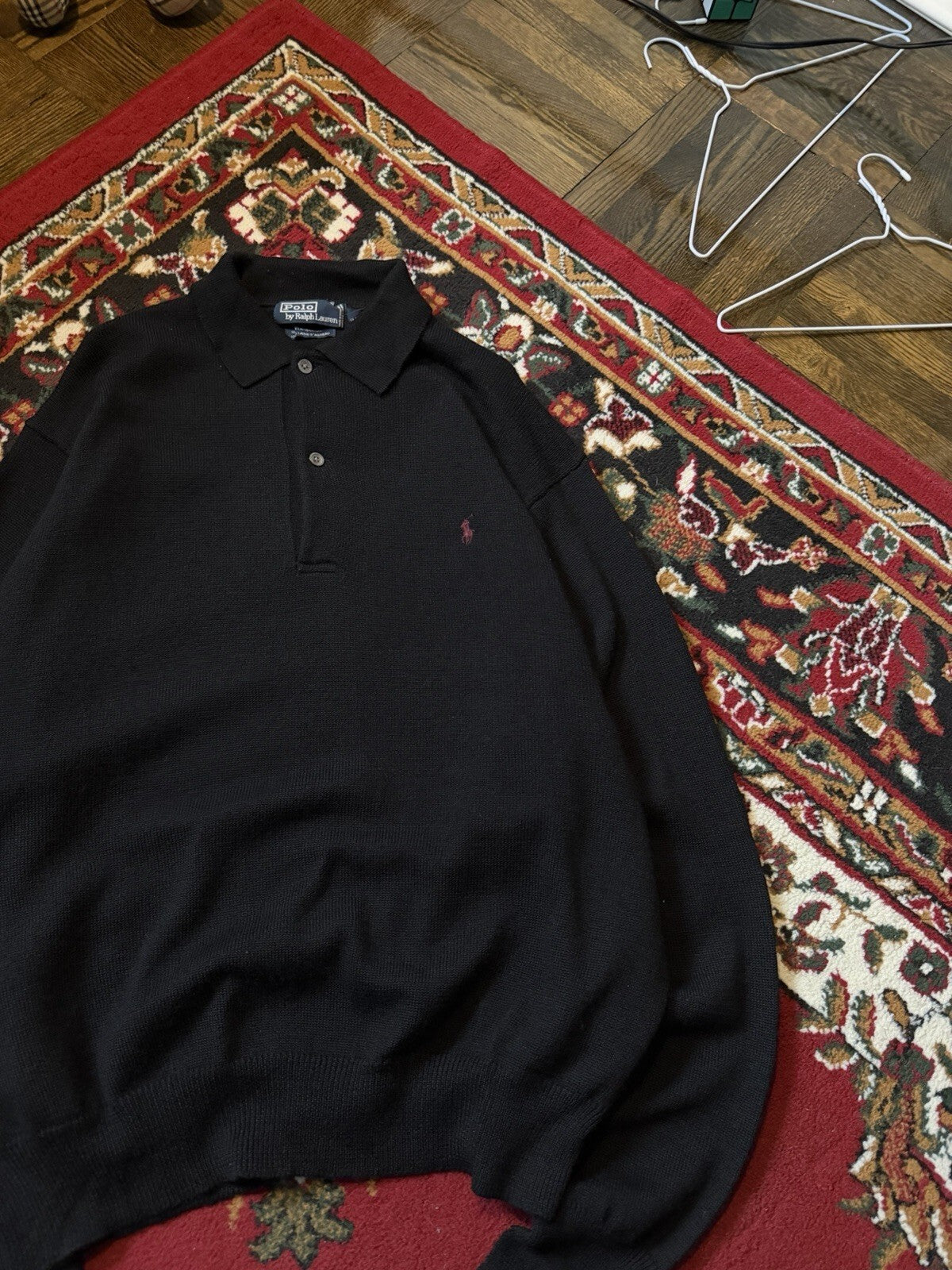 Polo Ralph Lauren Wool Long Sleeve Polo Collared Sweater Black Size L