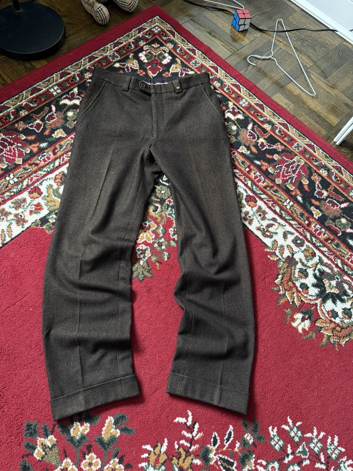 Versace Classic Men's Brown Wool Flat Front Slacks Trousers Dress Pants