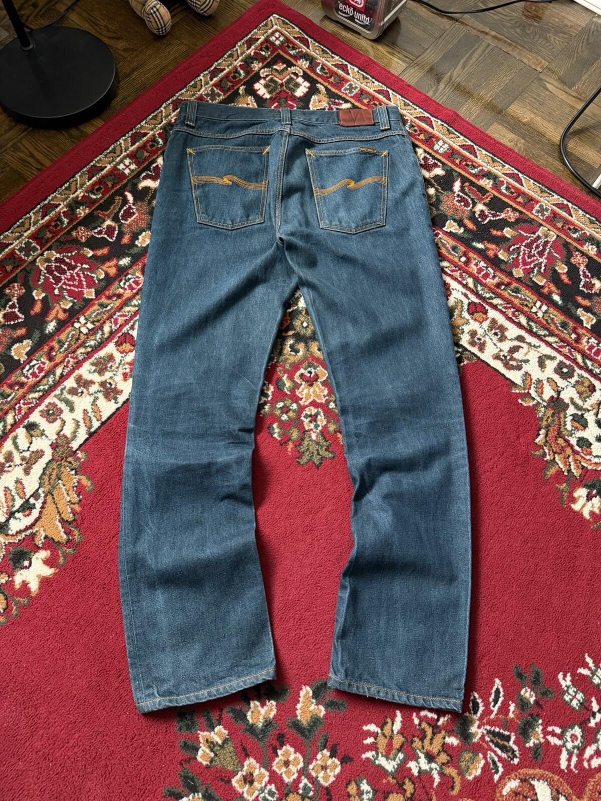 Nudie Grim Tim Organic Dry Greencast Button Fly 36 X 34 Jeans Vintage Blue