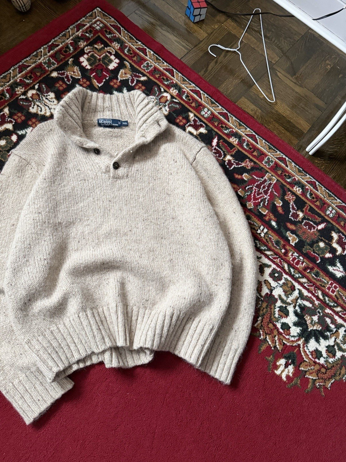 VTG Polo Ralph Lauren Henley Knit Ribbed Hem Alpaca & Wool Blend Sweater XXL 90s