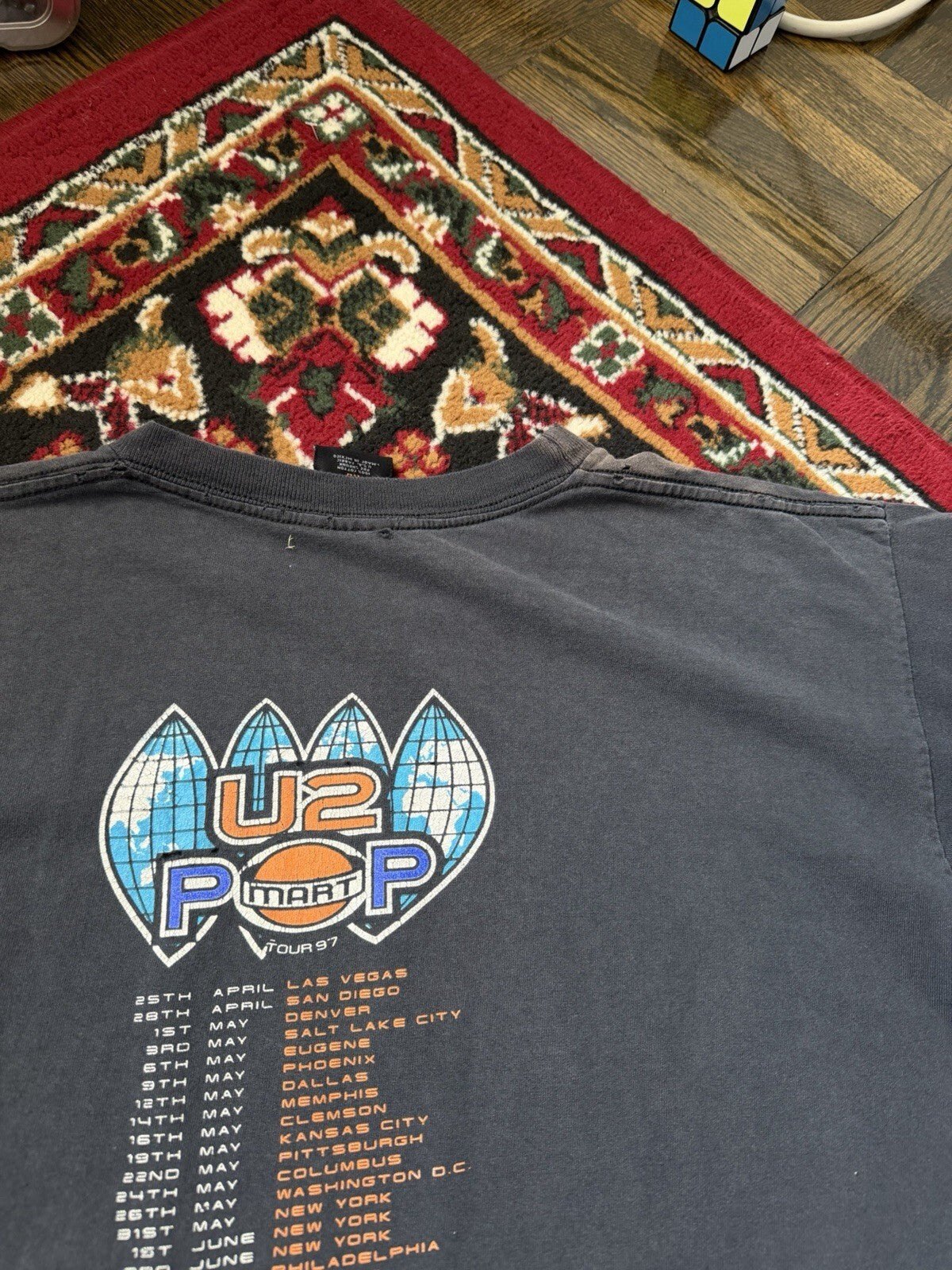 Vintage U2 1997 PopMart Shirt Mens XL Black Tour 97 Rock Band Tee Distressed