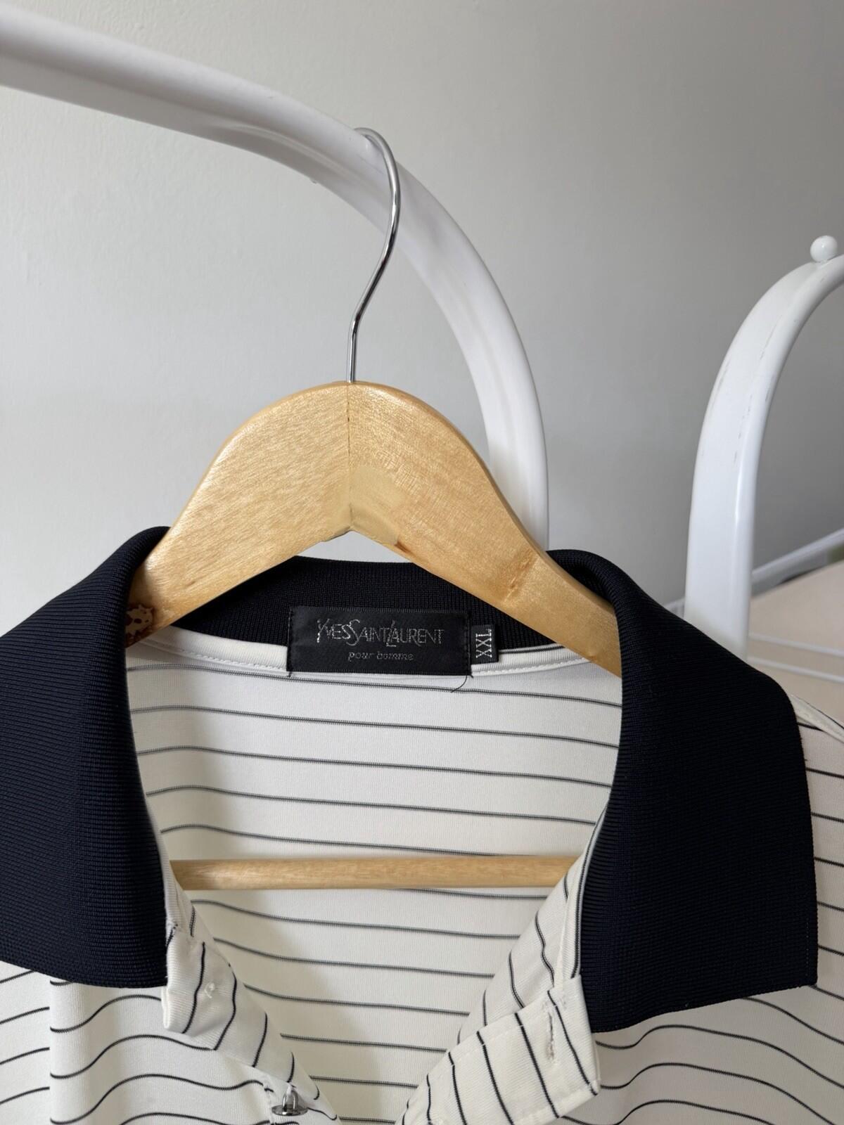 Yves Saint Laurent Cream & Black YSL 100% Silk Polo T-Shirt Mens Size XXL Tee