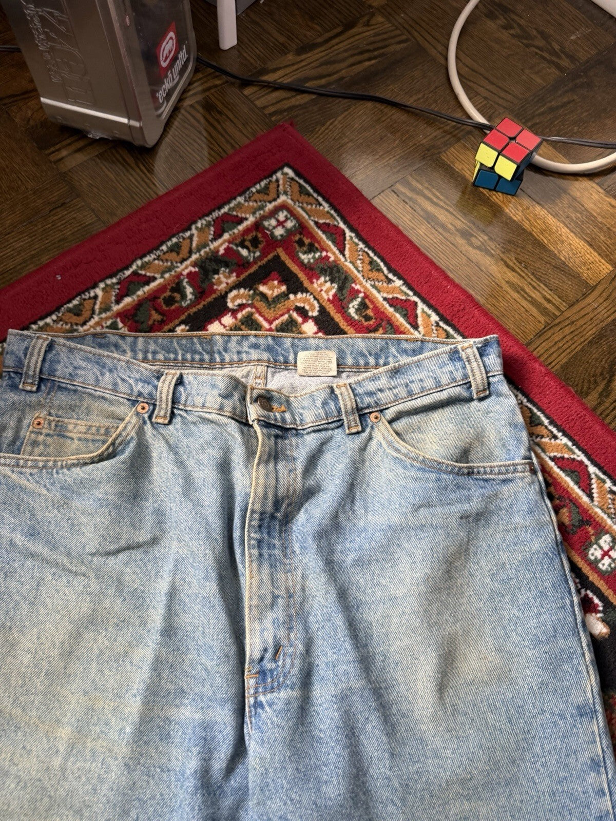 Vintage Levis 619 Jeans Mens 38x34 Washed Blue High Rise Straight Fit Levi's 90s