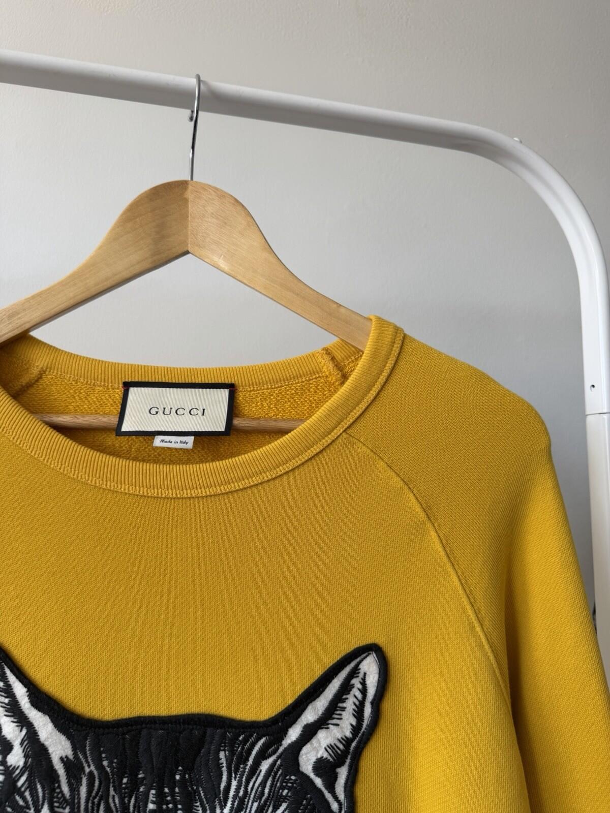 Authentic Gucci Yellow Mustard Mystic Cat Sweatshirt  L Embroidered Gucc