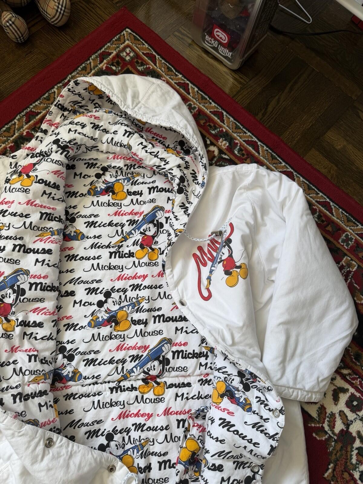 Mickey Mouse Disney Women's Oversized Hooded Jacket White Parka Reversible M