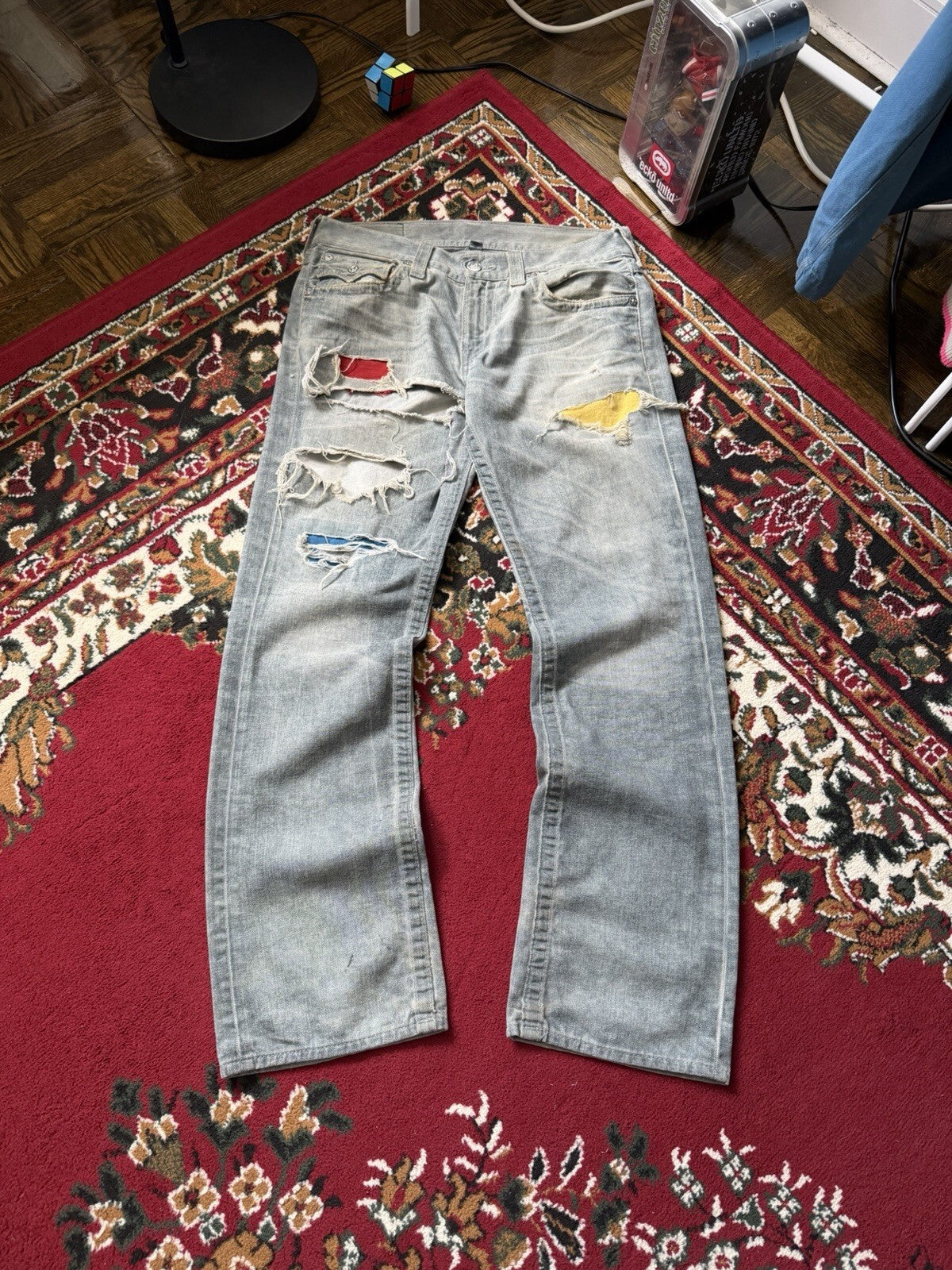 Vintage True Religion Patchwork Jeans Distressed Straight Jeans Y2k 00s