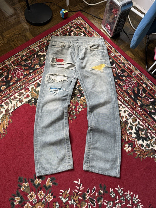 Vintage True Religion Patchwork Jeans Distressed Straight Jeans Y2k 00s