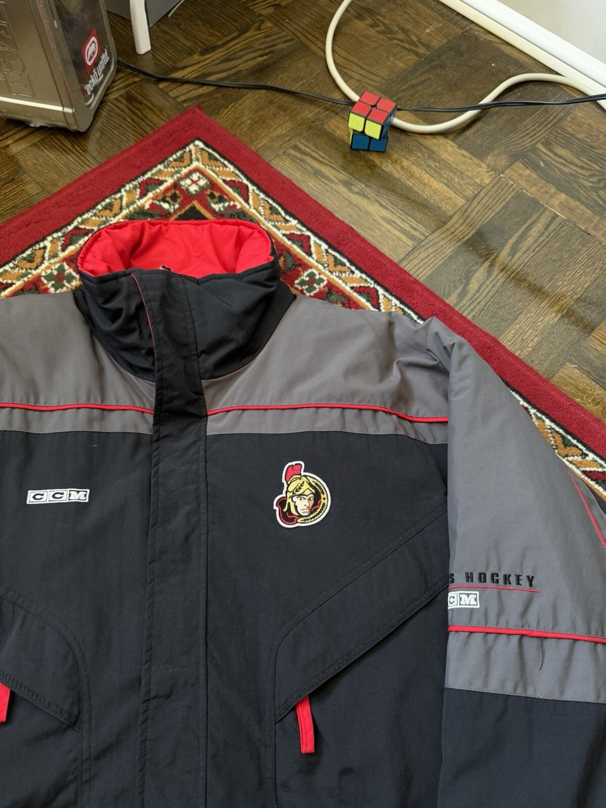 Vintage CCM NHL Ottawa Senators Jacket Mens XL Hockey Black Gray Parka