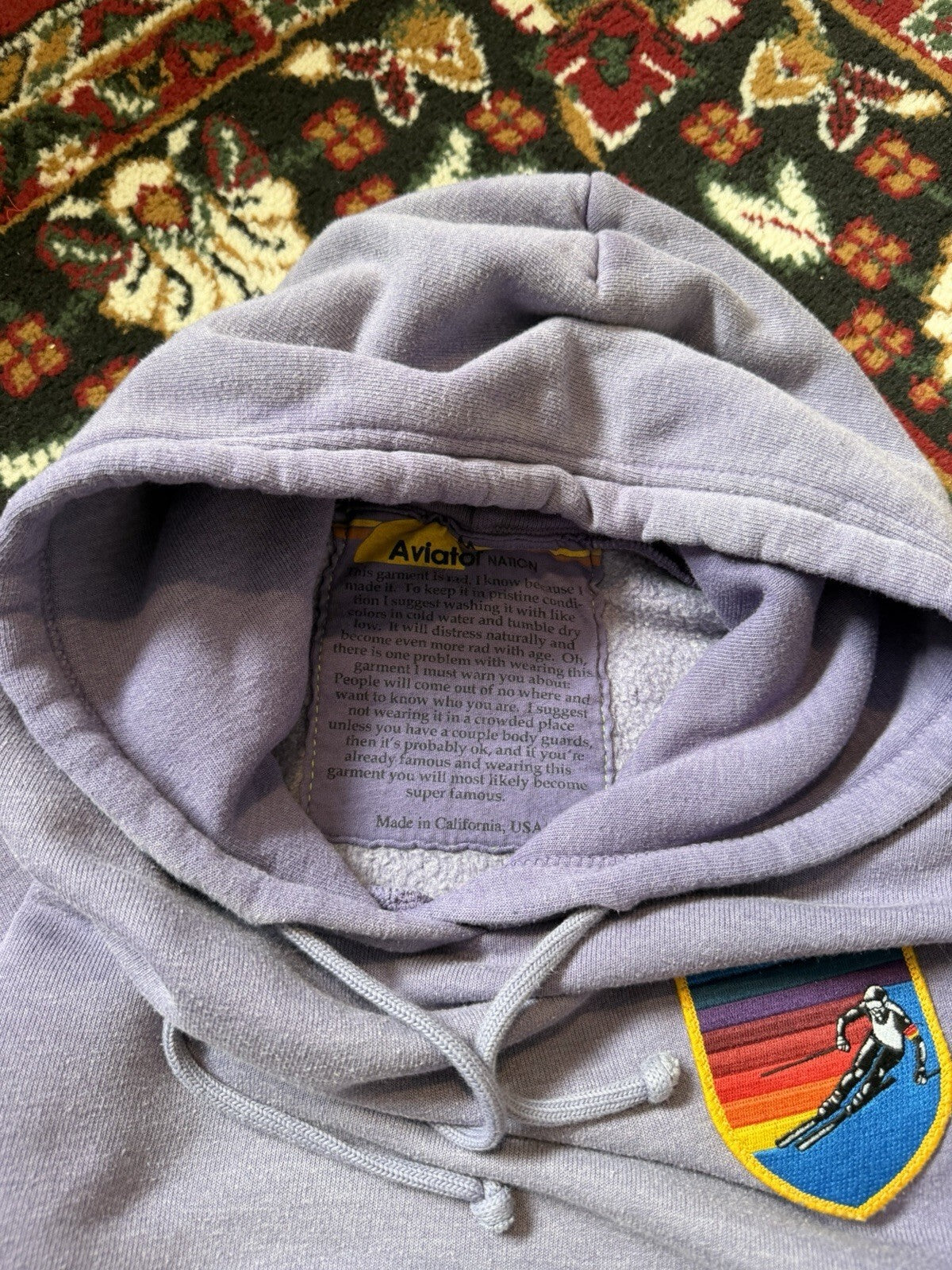 Aviator Nation Hoodie Mens M Purple Ski Chaser Pullover Mountain Graphic USA