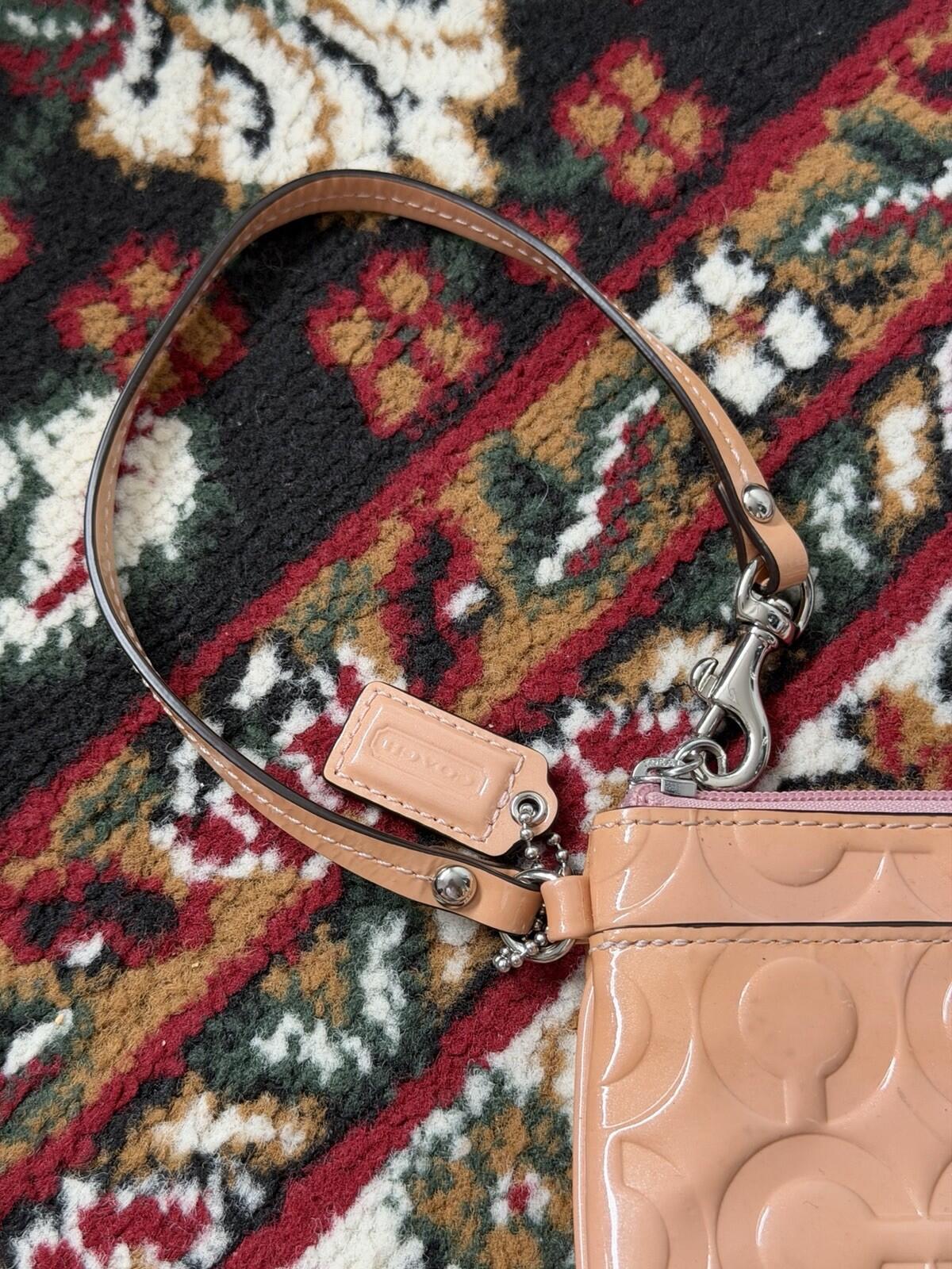 Coach Mauve Pink Patent Leather Debossed Zip Wristlet Wallet