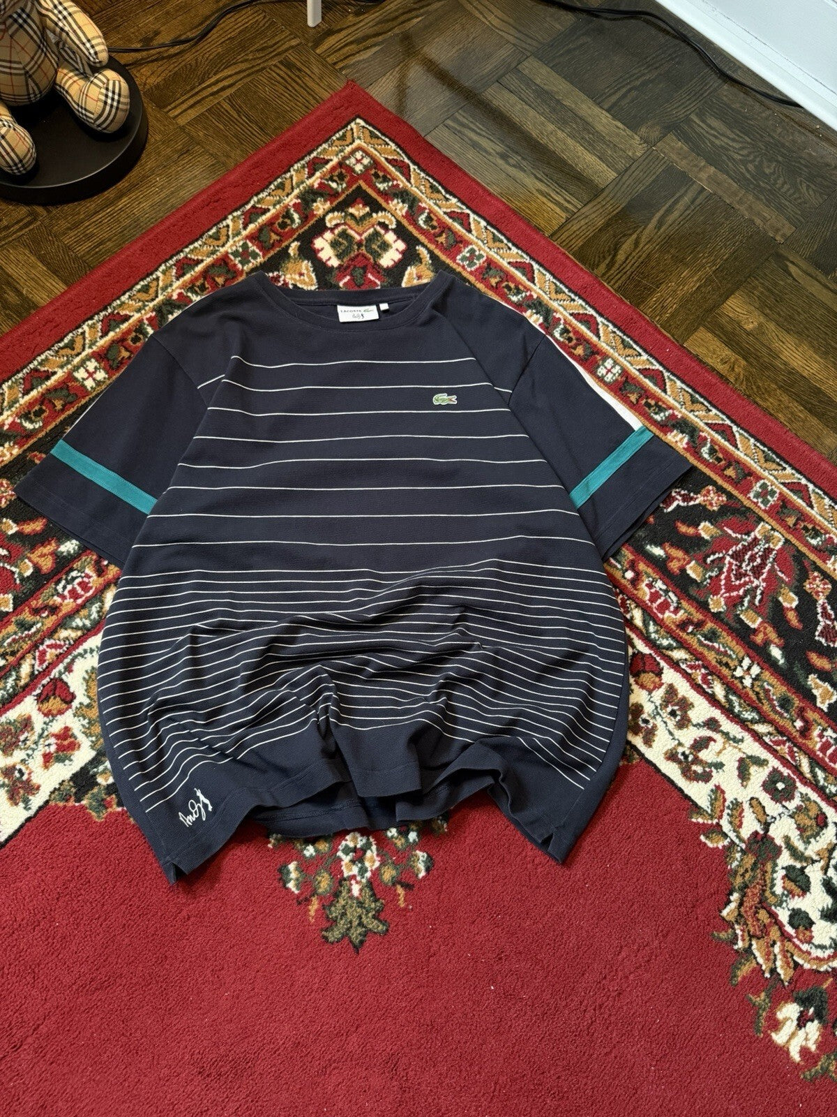 Lacoste Andy Roddick 2012 Rare Striped Jersey Tennis Shirt Size 7 Mens