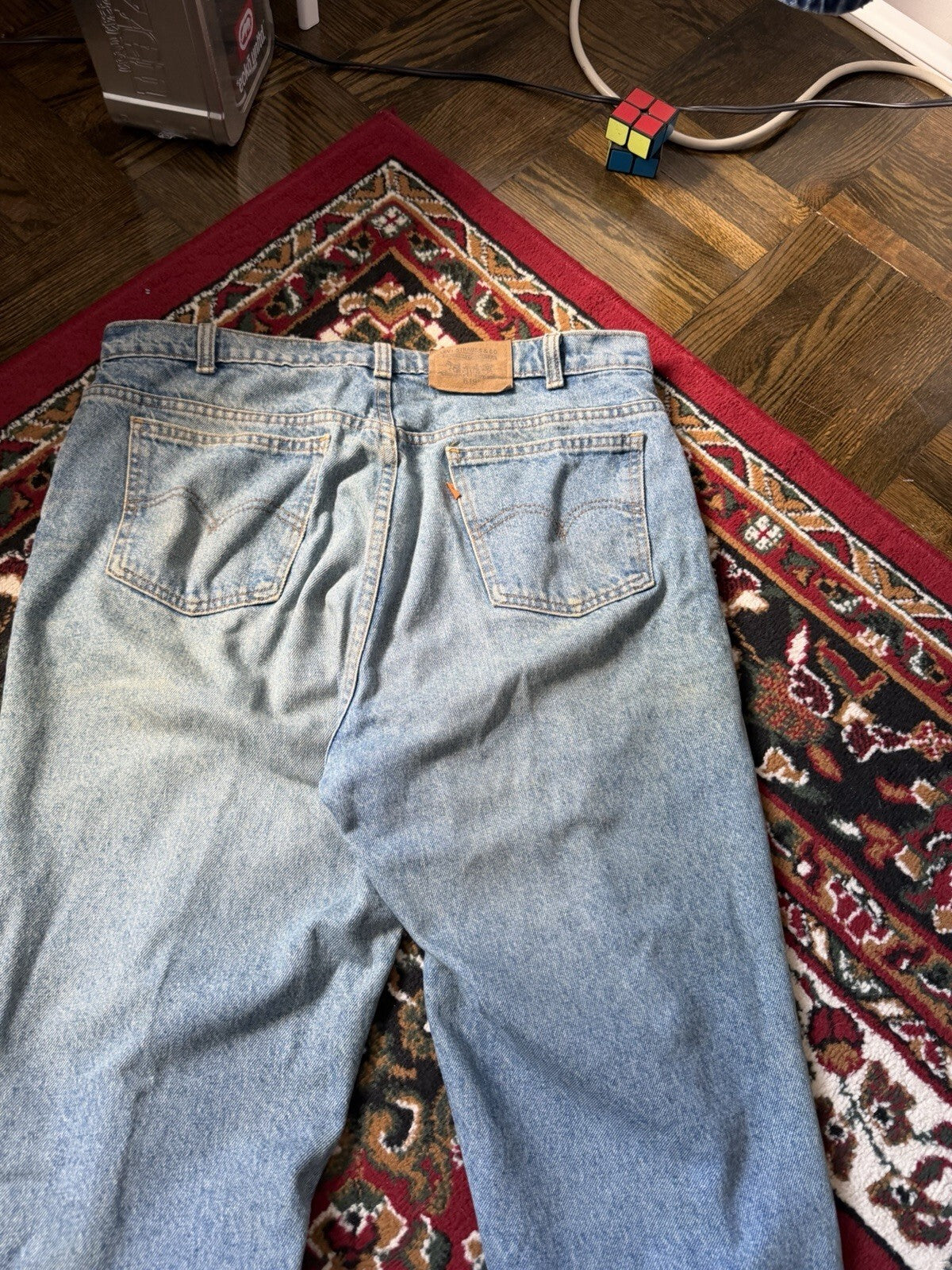 Vintage Levis 619 Jeans Mens 38x34 Washed Blue High Rise Straight Fit Levi's 90s