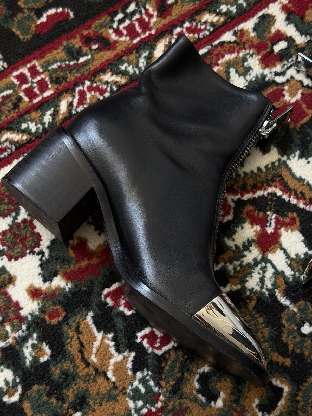 Alexander Wang Womens Black Metal Toe Zipped Ankle Boots Size 38