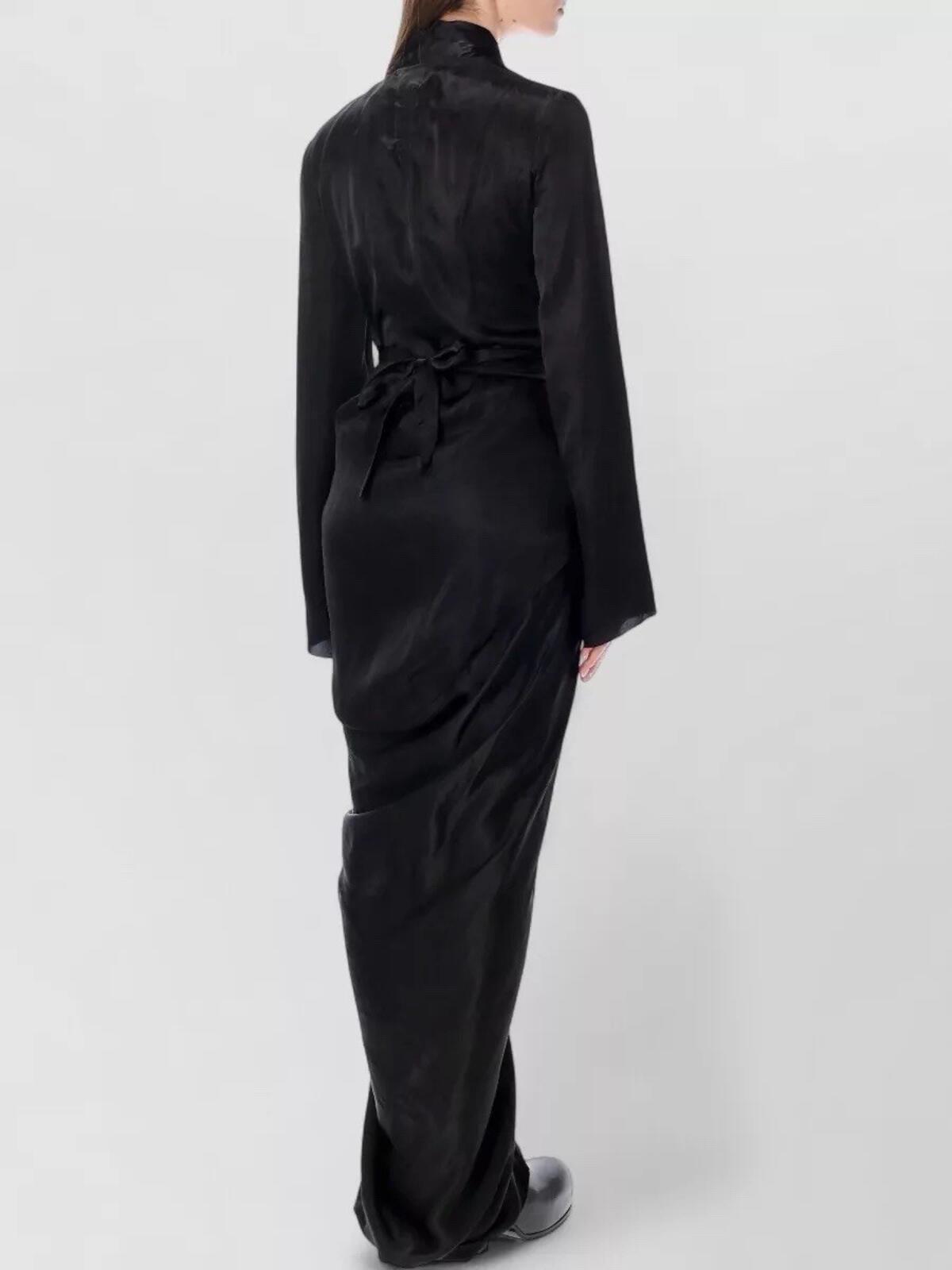 RICK OWENS FW22 Strobe Cupro Draped Wrap Maxi Dress Zip Long Sleeves 6US 42IT