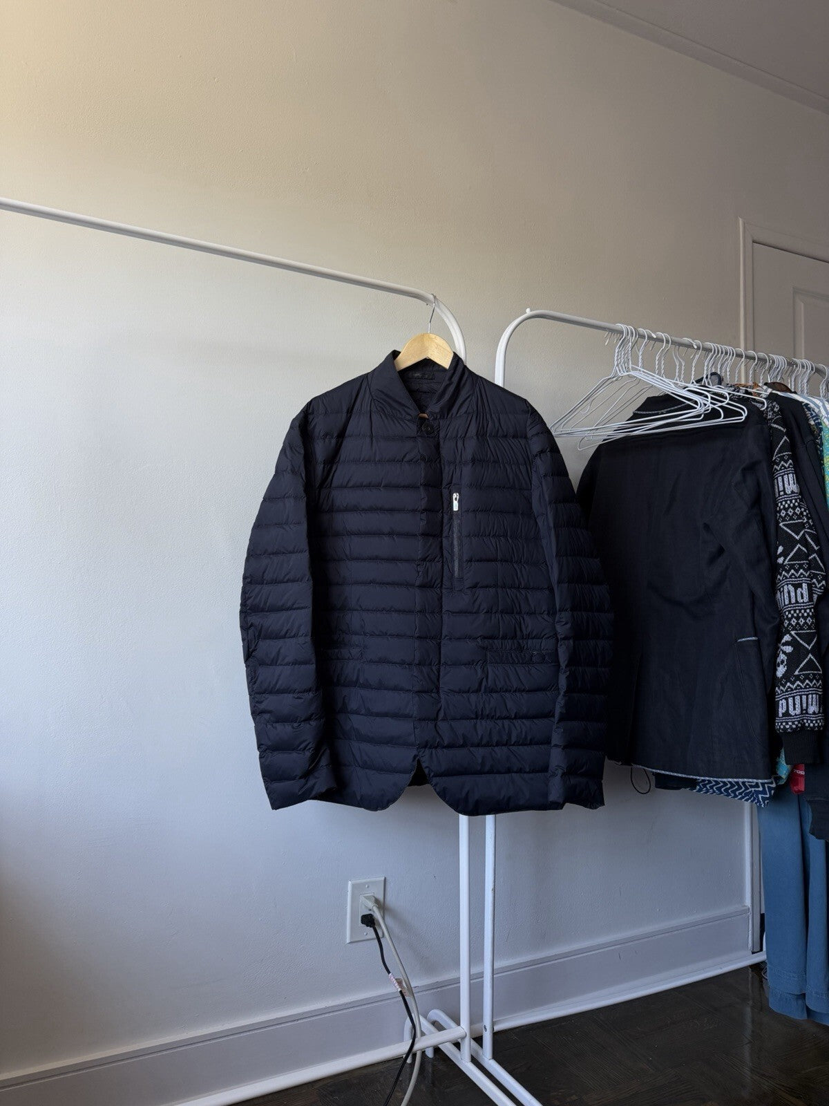 Armani Collezioni Black Mao Neck Down Quilted Jacket